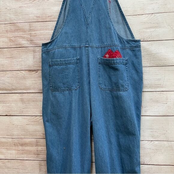 VINTAGE MANDAL BAY DENIM OVERALLS WITH RED BANDANA PRINT TRIM - Picture 7 of 10